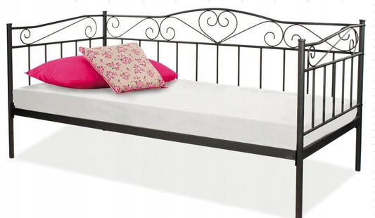 BEDFRAME - Metalen frame met hartdecoratie - Zwart - 90x200 cm