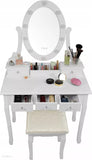 Kaptafel - LED-verlichte spiegel, 5 lades, inclusief kruk - Wit 80x40x137 cm
