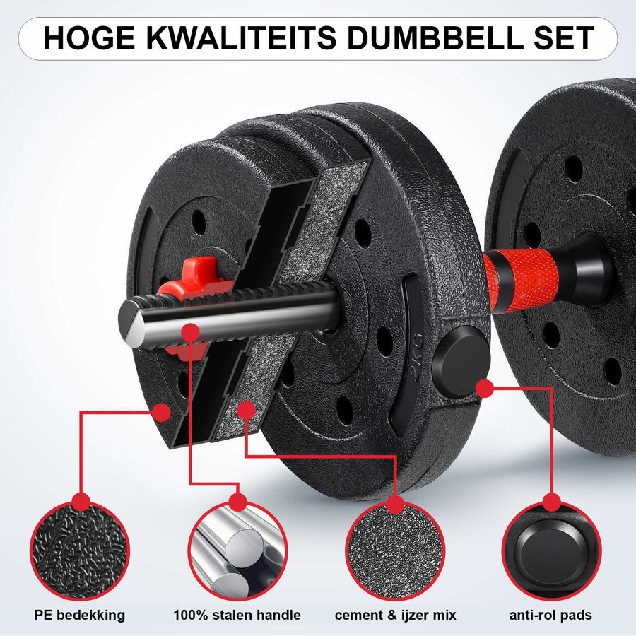 Halterset - Verstelbaar 30 kg - Zwart/Rood