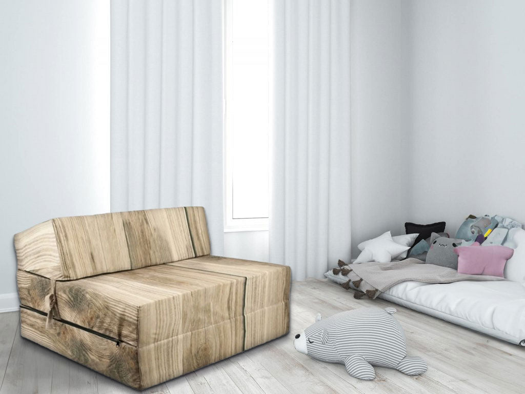 matras - opvouwbaar met wasbare hoes - houtmotief/200x90x15 cm