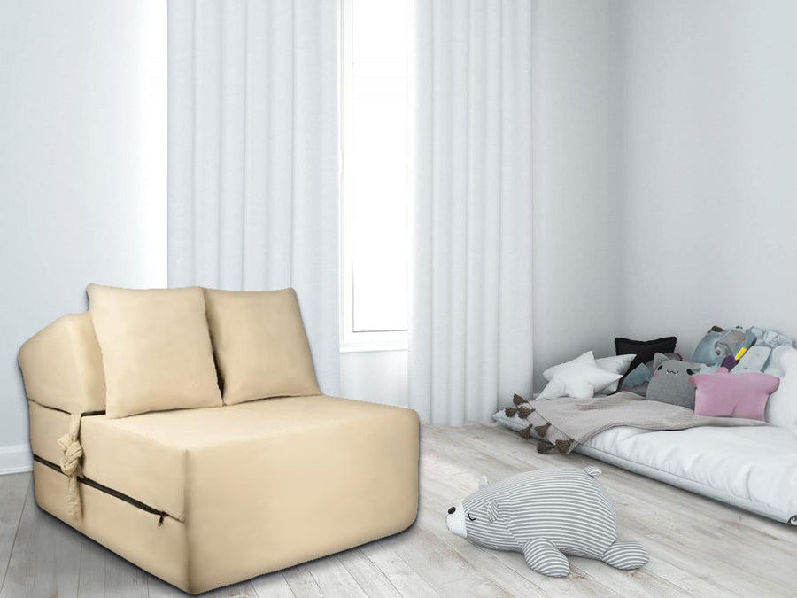 Logeermatras - opvouwbaar met kussens - beige - 200x70x15 cm