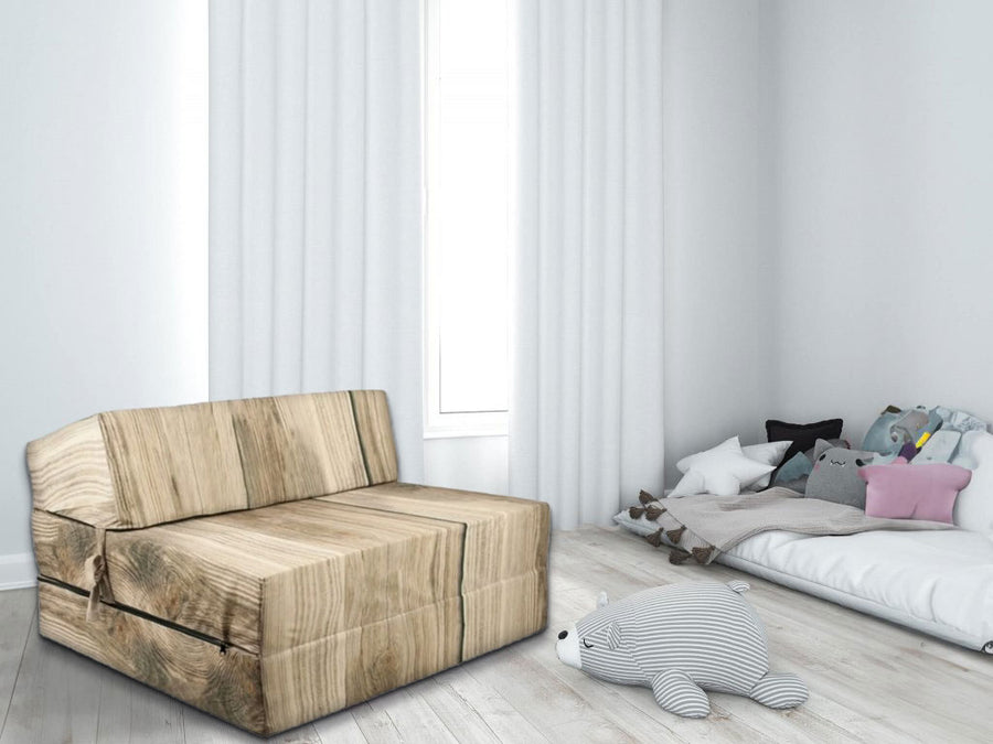 matras - opvouwbaar met wasbare hoes - houtmotief/200x90x15 cm