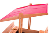 Zandbak - dennenhout met verstelbaar dak en bankjes - rood 120x120 cm