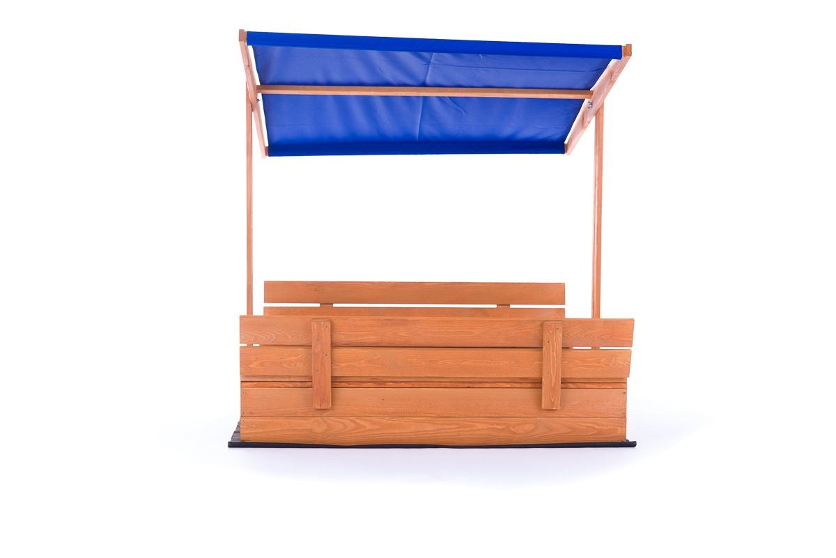 Zandbak - dennenhout met verstelbaar dak en bankjes - blauw 120x120 cm