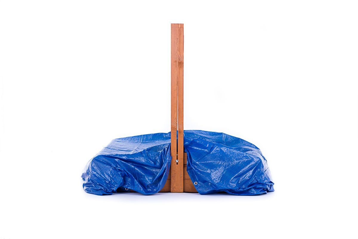 Zandbak - dennenhout met verstelbaar dak en bankjes - blauw 120x120 cm