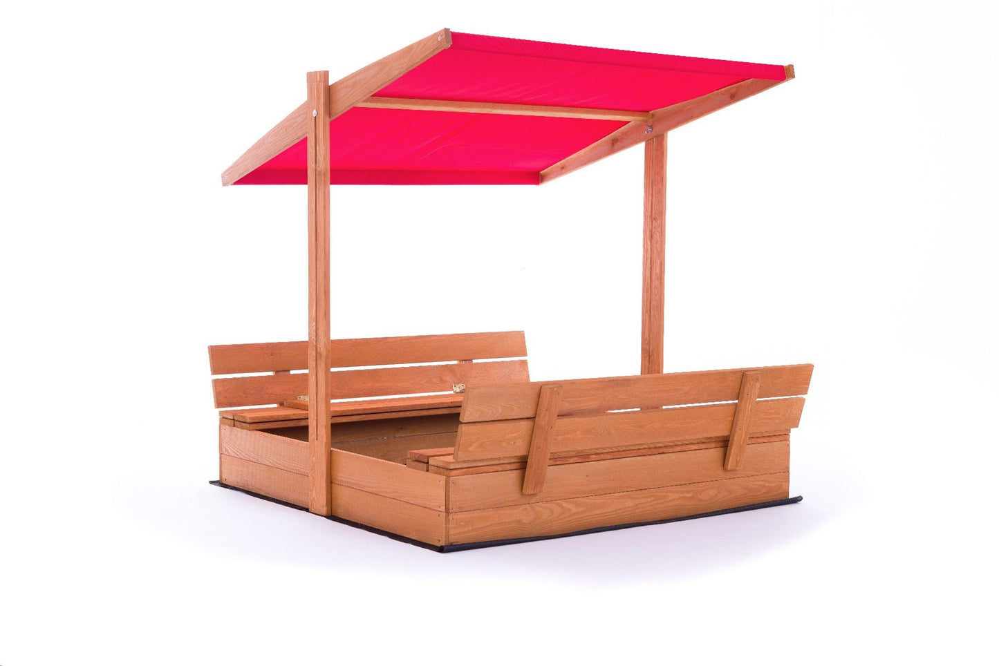Zandbak - dennenhout met verstelbaar dak en bankjes - rood 120x120 cm