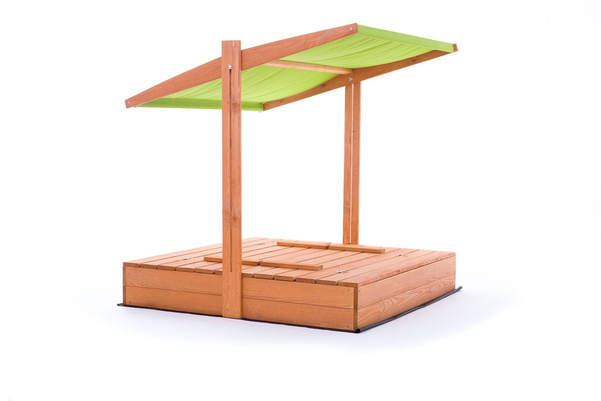 ZANDBAK - dennenhout met verstelbaar dak en bankjes - groen/120x120 cm