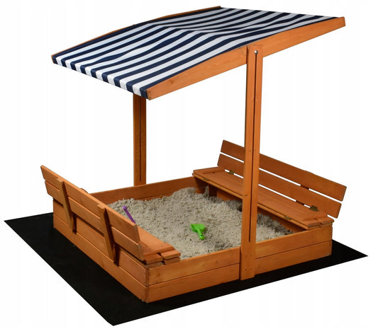 Zandbak - geïmpregneerd naaldhout met luifel en bankjes - 120x120x120 cm - hout/blauw/wit