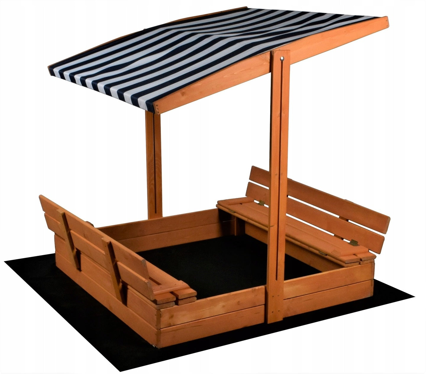 Zandbak - geïmpregneerd naaldhout met luifel en bankjes - 120x120x120 cm - hout/blauw/wit