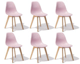 EETKAMERSTOEL - Set van 6 - Beukenhouten poten - Roze