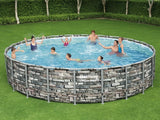 Opzetzwembad - 671 cm Diameter, 132 cm Hoogte, 9463 l/h Pomp - Steen-look