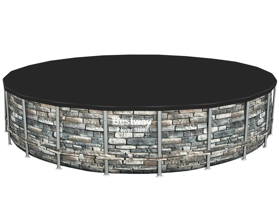 Opzetzwembad - 671 cm Diameter, 132 cm Hoogte, 9463 l/h Pomp - Steen-look