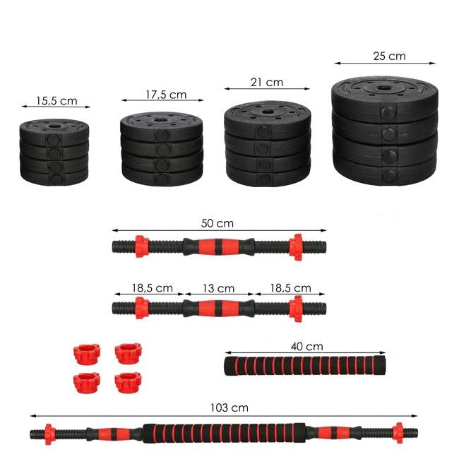 Halterset - verstelbare dumbbells 40 kg - zwart-rood