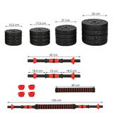 Halterset - verstelbare dumbbells 40 kg - zwart-rood