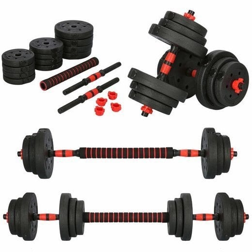 Barbell/Dumbbell Set - 20 kg - Composiet - Zwart/Rood