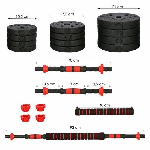 Barbell/Dumbbell Set - 20 kg - Composiet - Zwart/Rood