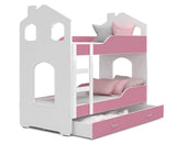 Stapelbed - huisvorm met ladder en matrassen - roze 160x80 cm