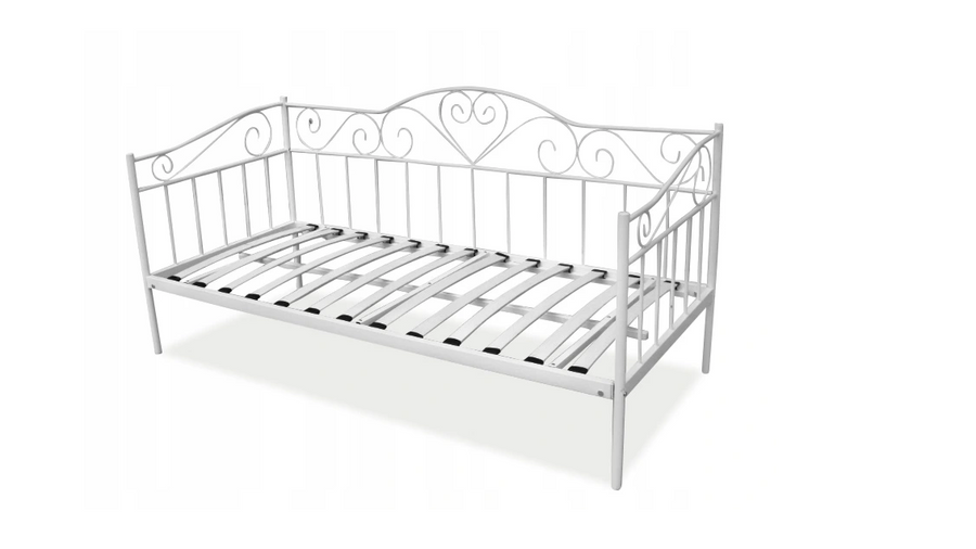 Bedframe - metaal, lattenbodem, max 150 kg - wit, 90x200 cm