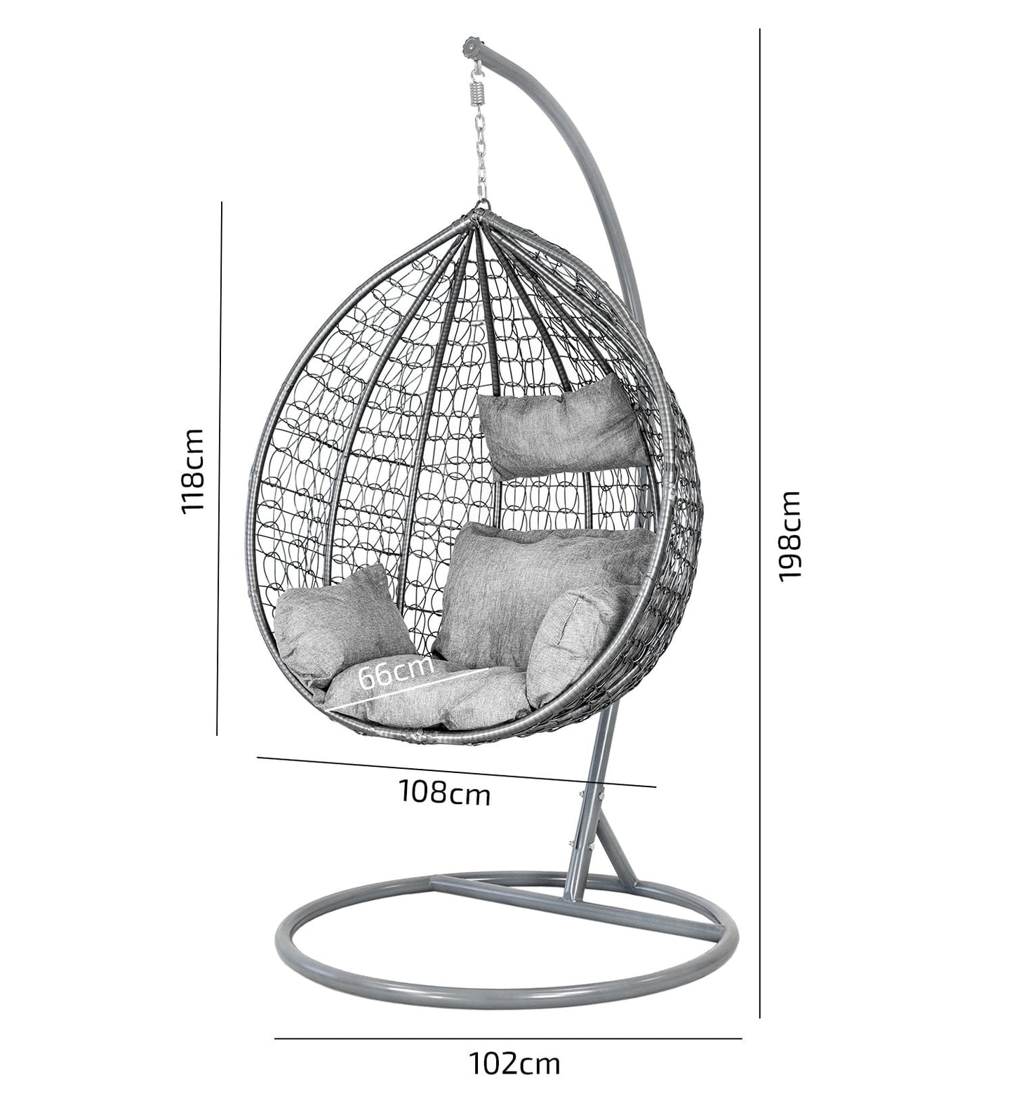 HANGSTOEL - Staalconstructie met Grijze Kussens - Grijs