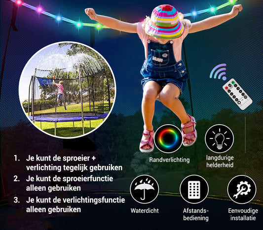 TRAMPOLINE SPROEIER EN VERLICHTING - Afstandsbediening 15m - Ø183 cm