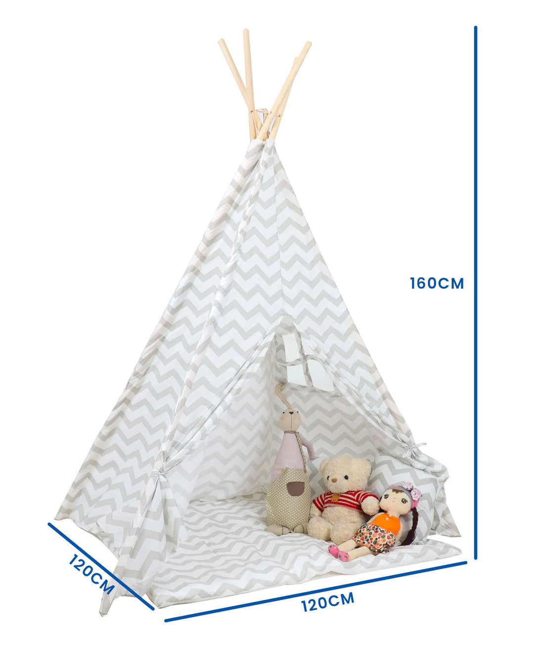 TIPITENT - Katoen met Zigzag Patroon - Grijs 120x120x160 cm