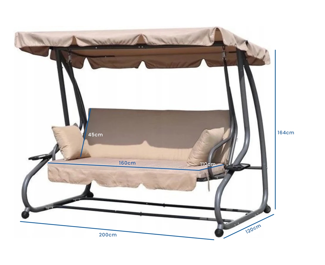Schommelbank - 3-persoons, verstelbaar zonnedak, max 300 kg - Beige