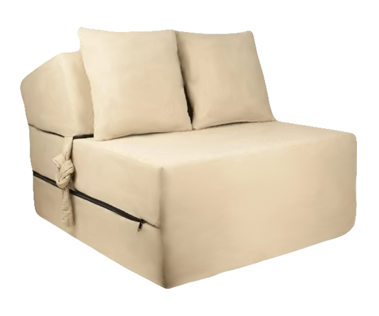 Logeermatras - opvouwbaar met kussens - beige - 200x70x15 cm