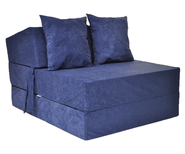 LOGEERMATRAS - opvouwbaar, velours, met kussens - blauw - 200x70x15 cm