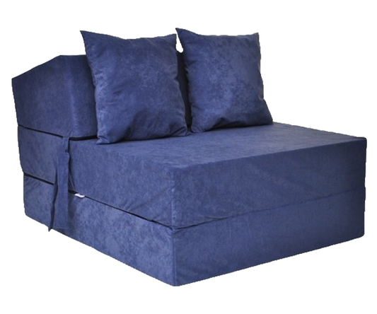 LOGEERMATRAS - opvouwbaar, velours, met kussens - blauw - 200x70x15 cm