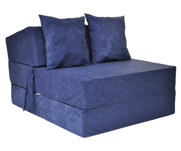 LOGEERMATRAS - opvouwbaar, velours, met kussens - blauw - 200x70x15 cm