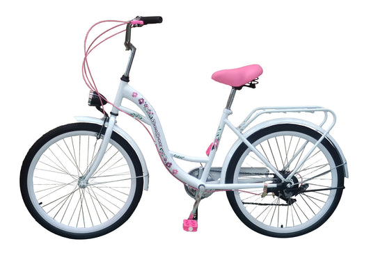 MEISJESFIETS - 6 Shimano Versnellingen - Wit/Roze - 24 Inch