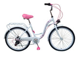 MEISJESFIETS - 6 Shimano Versnellingen - Wit/Roze - 24 Inch