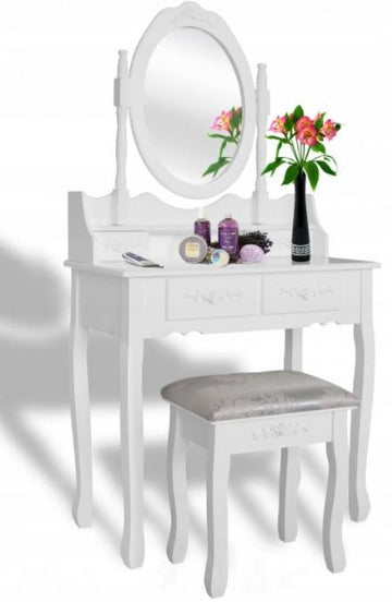 KAPTAFEL - 3 lades - ovale spiegel - wit