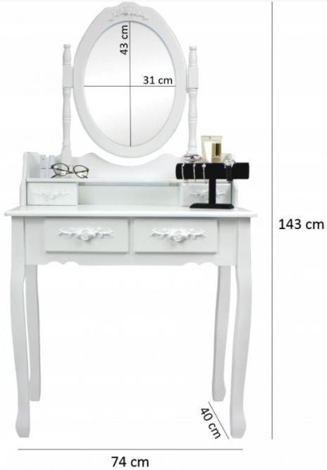 KAPTAFEL - 3 lades - ovale spiegel - wit