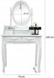 KAPTAFEL - 3 lades - ovale spiegel - wit