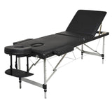 MASSAGETAFEL - Opvouwbaar Aluminium - Verstelbare Hoofdsteun - Zwart 185x70 cm