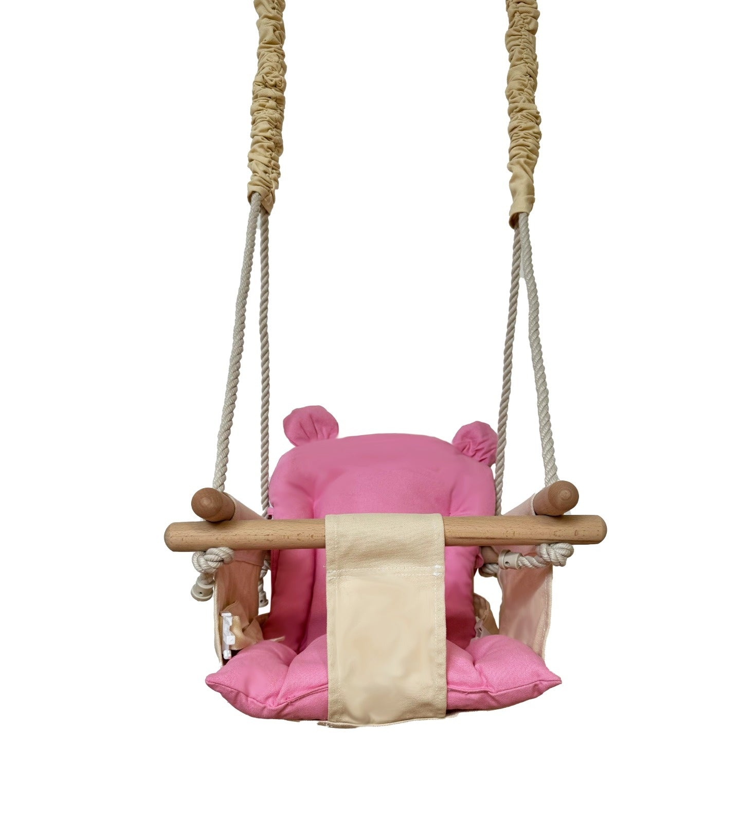 Baby Schommelstoel - 100% Katoen en Hout - Crème/Lichtroze